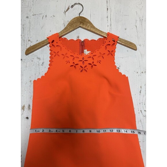 J. Crew Shift Dress 00 Orange Neon Scalloped Laser Cut - Picture 10 of 13